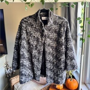 Alfred Dunner Black Gray Textured Coat Jacket Fur Black White Gray Chinchilla